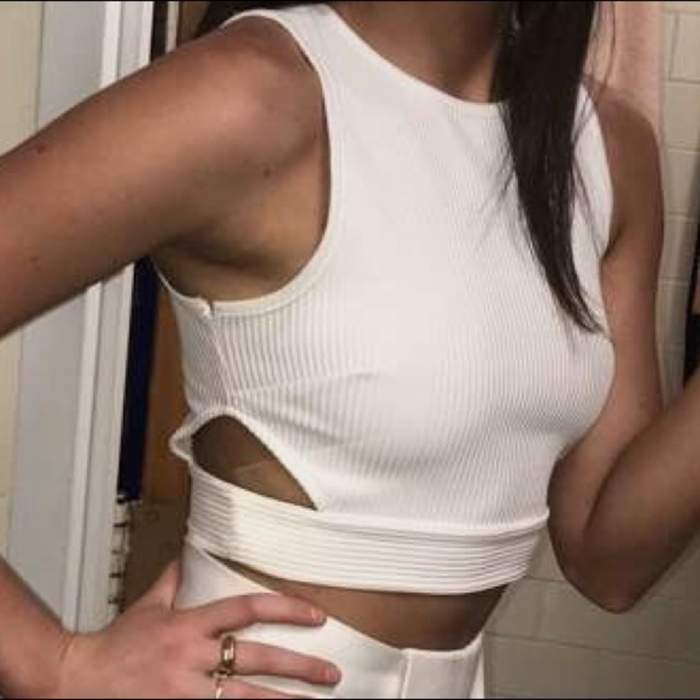 Forever 21 crop top side cut outs white